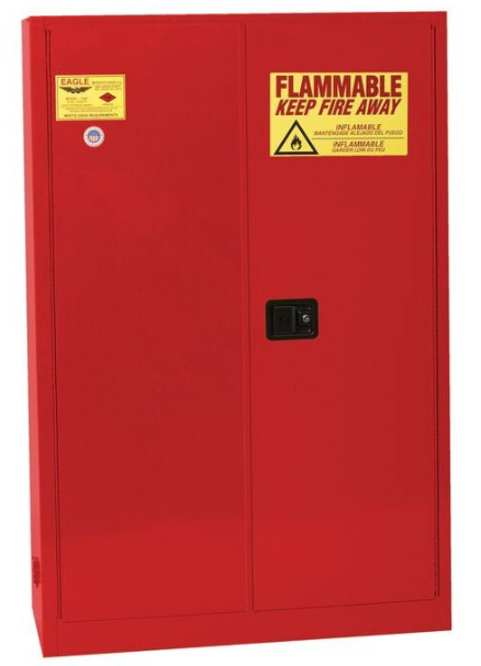 Eagle Flammable Liquid Safety Cabinet, 45 Gal., 2 Shelves, Sliding Self Close, Red