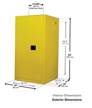 Load image into Gallery viewer, Eagle Flammables Safety Cabinet Combo, 60 Gal. Yellow,2 Door, Man. Close with 12 UI50FS Safety Cans