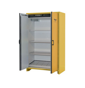 Justrite™ 30-Minute EN Flammable Safety Cabinet, 45 Gal., 3 shelves, 2 hybrid-close doors, Yellow