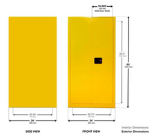 Load image into Gallery viewer, Justrite™ Sure-Grip® EX Vertical Drum Safety Cabinet and Drum Rollers, 55 Gal., 2 m/c doors, Yellow