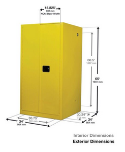 Eagle Paint & Ink storage Cabinet, 96 Gal., 5 Shelves, 2 Door, Manual Close, Yellow