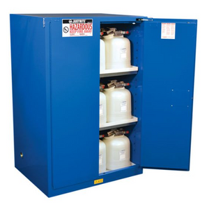 Justrite™ Sure-Grip® EX Hazardous Material Safety Cab., 90 Gal., 2 shelves, 2 s/c doors, Royal Blue