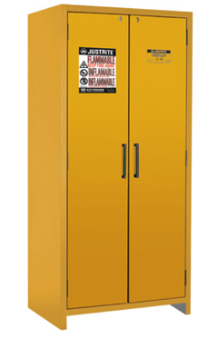 Justrite™ 90-Minute EN Flammable Safety Cabinet, 30 Gal., 3 shelves, 2 hybrid-close doors, Yellow