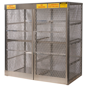 Justrite™ Cylinder locker for safe storage of 16 vertical 20 or 33-lb. LPG cylinders.