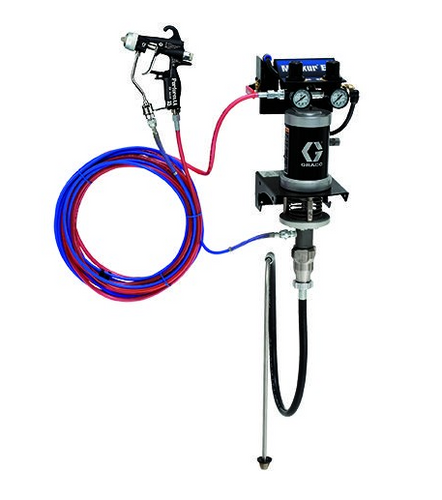Graco 24F158 15:1 Merkur Es Air Assisted Package, 0.4 Gpm (1.5 Lpm) Fluid Flow, Wall Mount, With Performaa 15 Gun, Suction Hose, and Stainless Steel