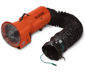 Allegro 8" Axial Explosion-Proof (EX) Metal Blower w/ Canister & 15’ Statically Conductive Ducting, 49 lbs. (220V AC/50 Hz). Does NOT meet CSA C22.2 No. 113 requirements.