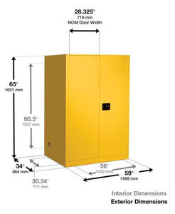 Eagle Two Drum Vertical Safety Cabinet, 110 Gal., 1 Shelf, 2 Door, Manual Close, Yellow