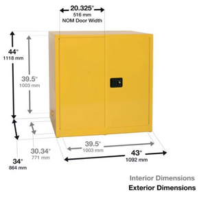 Eagle Work Bench Flammable Liquid Safety Cabinet, 60 Gal. 1 Shelf, 2 Door, Self Close, Yellow