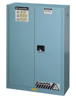 Justrite™ ChemCor® Corrosives/Acids Safety Cabinet, 45 Gal., 2 shelves, 2 self-close doors, Blue