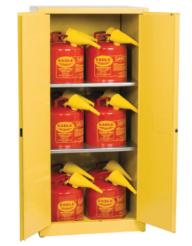 Eagle Flammables Safety Cabinet Combo, 60 Gal. Yellow,2 Door, Man. Close with 12 UI50FS Safety Cans