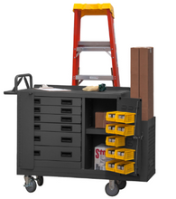 Load image into Gallery viewer, Durham 2211-DLP-6DR-RM-9B-95 Maintenance Cart, 6 Drawers With Locking Bar, 9 Yellow Bins, Ladder Hanger, Storage Space And Ergonomic Handle , 22-3/16 X 54-1/16 X 41-1/8