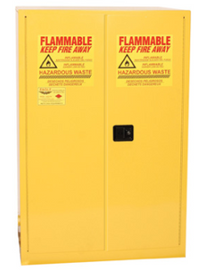 Eagle Haz-Mat Two Drum Vertical Safety Cabinet, 60 Gal., 1 Shelf, 2 Door, Manual Close, Yellow