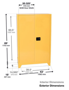 Eagle Paint & Ink Tower™ storage Cabinet, 60 Gal., 5 Shelves, 2 Door, Manual Close, Yellow