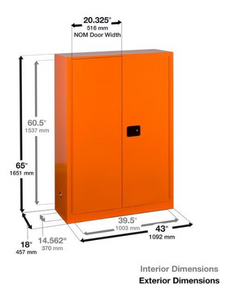 Justrite™ Emergency Preparedness Storage Cabinet, PowerPort™ pass-thru, 4 shelves, 2 keys, Orange