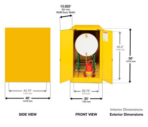 Eagle One Drum Horizontal Safety Cabinet, 55 Gal., 2 Door, Manual Close, Yellow