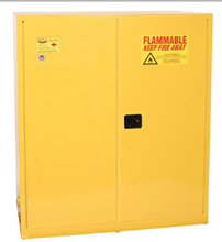 Load image into Gallery viewer, Eagle Two Drum Vertical Safety Cabinet, 110 Gal., 1 Shelf, 2 Door, Manual Close, Yellow