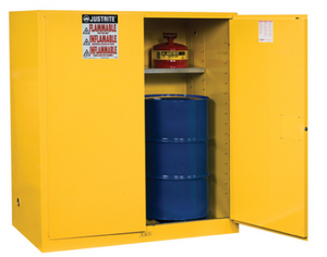 Justrite™ Sure-Grip® EX Vertical Drum Safety Cabinet and Drum Support, 110 Gal., 2 m/c doors, Yellow