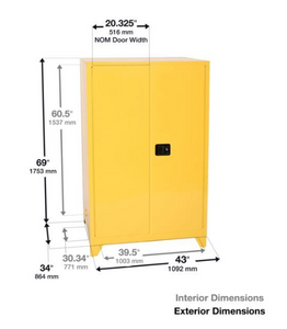 Eagle Tower™ Safety Cabinet, 90 Gal., 2 Shelves, 2 Door, Self Close, Yellow