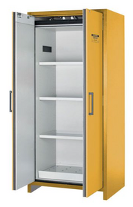 Justrite™ 90-Minute EN Flammable Safety Cabinet, 30 Gal., 3 shelves, 2 hybrid-close doors, Yellow