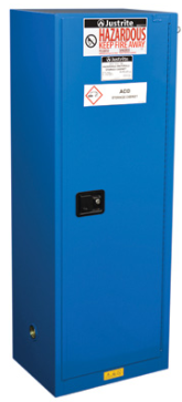 Justrite™ ChemCor® Slimline Hazardous Mat. Safety Cabinet, 22 Gal., 3 shelves, 1 s/c door, Royal Blue