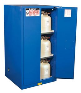 Justrite™ Sure-Grip® EX Hazardous Material Safety Cab., 60 Gal., 2 shelves, 2 s/c doors, Royal Blue