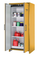 Load image into Gallery viewer, Justrite™ 90-Minute EN Flammable Safety Cabinet, 30 Gal., 3 shelves, 2 hybrid-close doors, Yellow