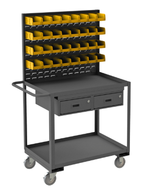 Durham RSC-2436-2-LP-2DR-32B-95 Stock Cart, 2 Shelf, 2 Drawer, 32 Bins, 24-1/4 X 42-1/4 X 65-5/8