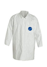 Load image into Gallery viewer, DuPont™ Tyvek® 400 Lab Coat - Collar - Open Wrists -Extends Below Hip - Front Snap Closure -2 Pockets -Serged Seams -White - XL - 30/PK