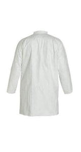 DuPont™ Tyvek® 400 Lab Coat - Collar - Open Wrists -Extends Below Hip - Front Snap Closure -2 Pockets -Serged Seams -White - XL - 30/PK