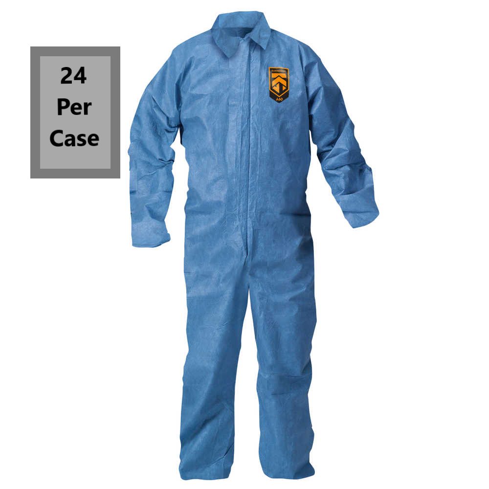 Kimberly Clark Kleenguard A60 Bloodborne Pathogen & Chemical Protection Apparel Coveralls -Zipper Front, Storm Flap, Elastic Back, Wrists & Ankles - Blue - 2XL - 24 Each Case