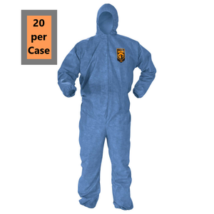 Kimberly Clark Kleenguard A60 Bloodborne Pathogen & Chemical Protection Apparel Coveralls - Zipper Front, Storm Flap, Elastic Back, Wrists, Ankles & Hood - Blue - 3XL - 20 Each Case