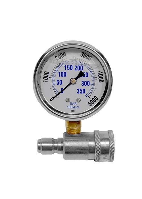 MTM Hydro 5,000 PSI Top Mount Gauge on Stainless QC Fitting