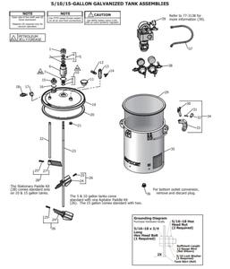 Binks 183G 5 Gallons ASME Galvanized Carbon Steel Pressure Tank - Double Regulated w/ Extra Sensitive Regulator & 15:1 Gear Reduced Agitator