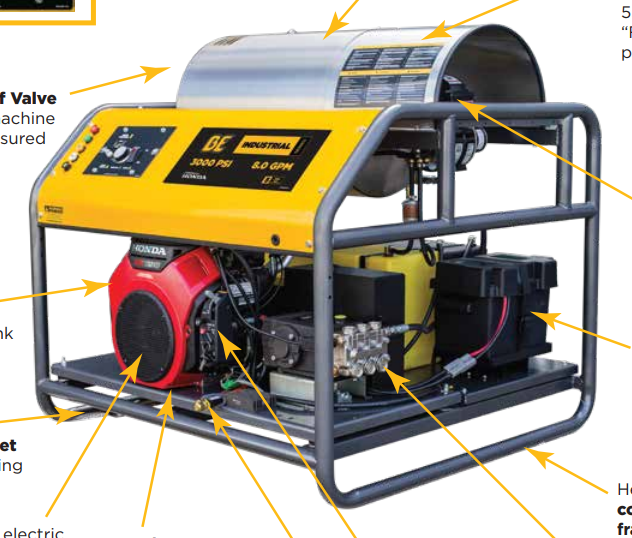 BE 3000PSI @ 8.0 GPM Honda GX690 General Pump TSF2021 Belt Drive Hot Water Pressure Washer