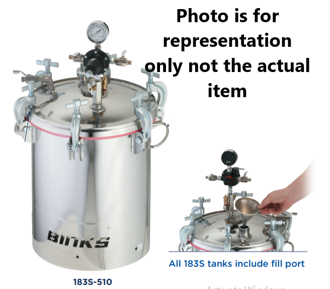 Binks 183S 2 Gallons ASME Stainless Steel Pressure Tank -Double Regulated w/ Extra Sensitive Regulator & 15:1 Gear Reduced Agitator