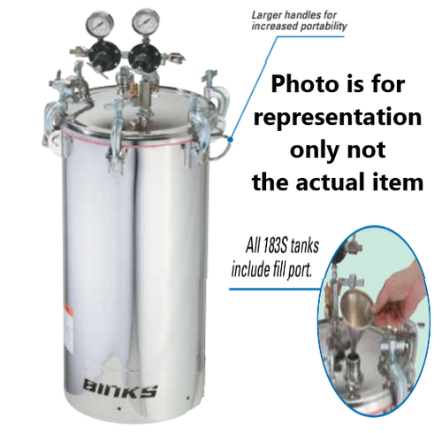 Binks 183S 15 Gallons ASME Stainless Steel Pressure Tank - Double Regulated  & 15:1 Gear Reduced Agitator