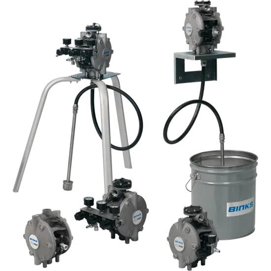 BINKS DX200 1:1 Stainless Steel Body Diaphragm Pump w/ Pump Air Control & Fluid Filter - Tripod Mounting