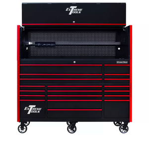 Extreme Tools® RX Series 72"W x 30"D Professional Hutch & 19 Drawer Roller Cabinet w/ 250lbs Slides Combo