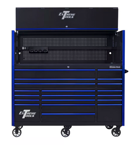 Extreme Tools® RX Series 72"W x 30"D Professional Hutch & 19 Drawer Roller Cabinet w/ 250lbs Slides Combo