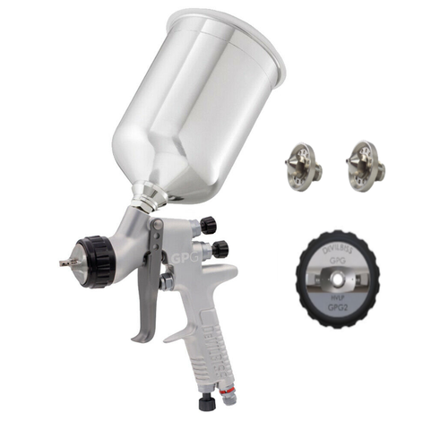 Devilbiss GPG Gravity HVLP Gun Kit - GPG2 Air Cap 1.8mm 2.2mm Nozzles & 900ml Aluminum (no Gauge)