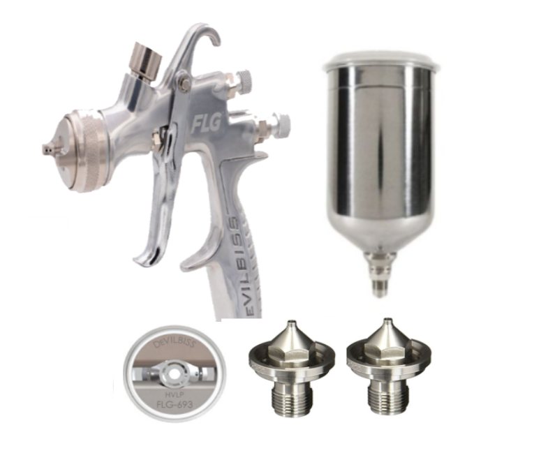 Devilbiss 905162 FLG Pressure Feed HVLP Gun Kit w/ 1L Aluminum Pressure Cup