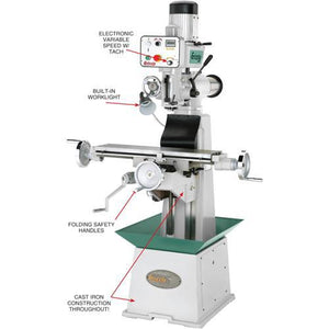 Grizzly Industrial 8" x 30" 1-1/2 HP Variable-Speed Knee Mill with Ram Head