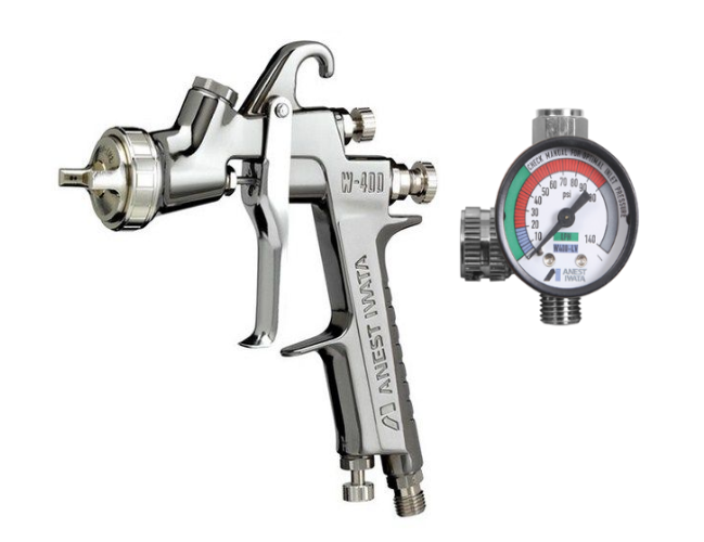 IWATA W400LV-144G Classic Plus Series Compliant Gravity Feed Spray Gun w/ AK-1B2 Air Flow Control Valve