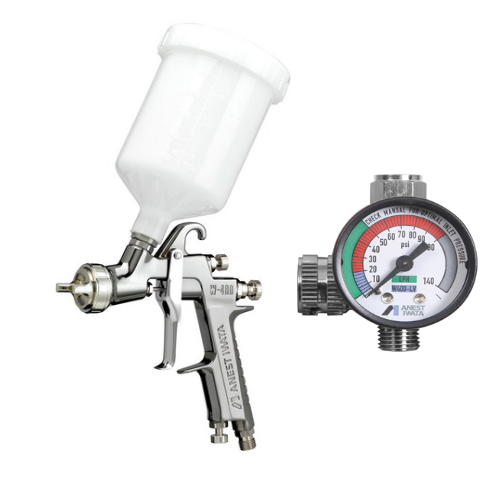 IWATA W400LV-144G Gravity Fed Spray Gun w/ PCG6PM 600ML Plastic Gravity Cup & AK-1B2 Air Flow Control Valve