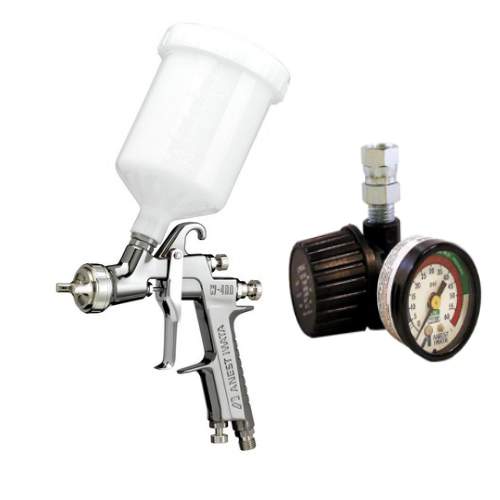 IWATA W400LV-134G Gravity Fed Spray Gun w/ PCG6PM 600ML Plastic Gravity Cup & AK-1R Regulator