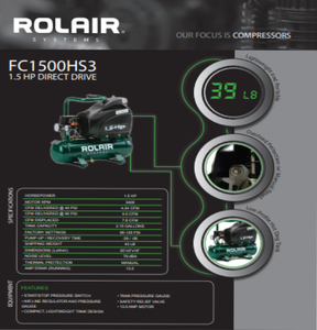 Rolair Systems Hot Dog Air Compressor - 90 PSI @ 4.0 CFM Single Stage 1.5 HP 115V