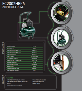 Rolair Systems 90 PSI @ 4.1 CFM Single Stage 115V 2HP 5.3gal. Dolly Cart w/ Wheels Air Compressor