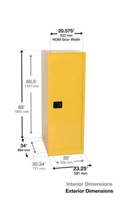 Sure-Grip® EX Deep Slimline 54-gal.capacity Flammable Safety Cabinet w/ 3 Shelves & 1 Manual Close Door - Yellow