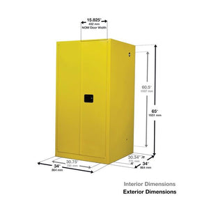 Sure-Grip® EX 60-gal. capacity Flammable Safety Cabinet w/ 2 Doors-Self-Close & 2 Shelves - Yellow