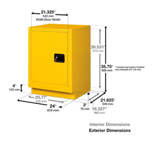 Sure-Grip® EX Under Fume Hood Flammable Cabinet w/ 1 Shelf & 1 Manual Close Door ()Right Ringe) - Silver